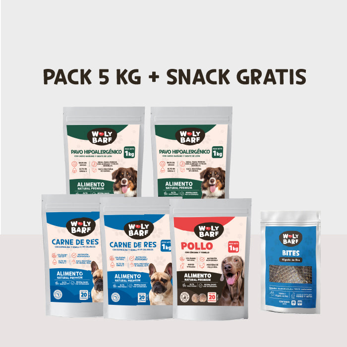 Pack Mix de Sabores 5KG (Res-Pavo-Pollo) + Bites GRATIS