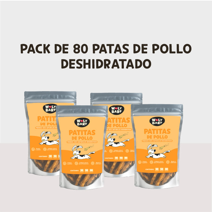 SNACK Woly Patas de pollo deshidratadas, super pack 80 und
