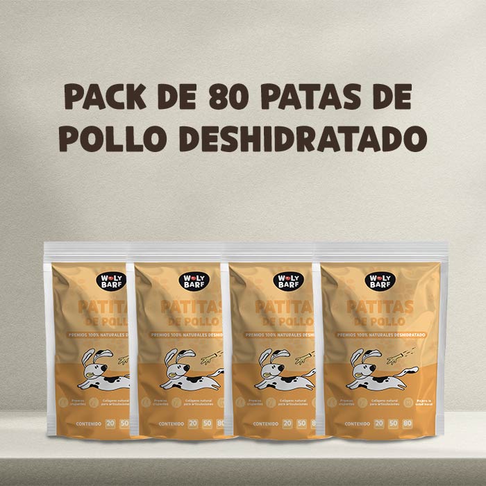 SNACK Woly Patas de pollo deshidratadas, super pack 80 und
