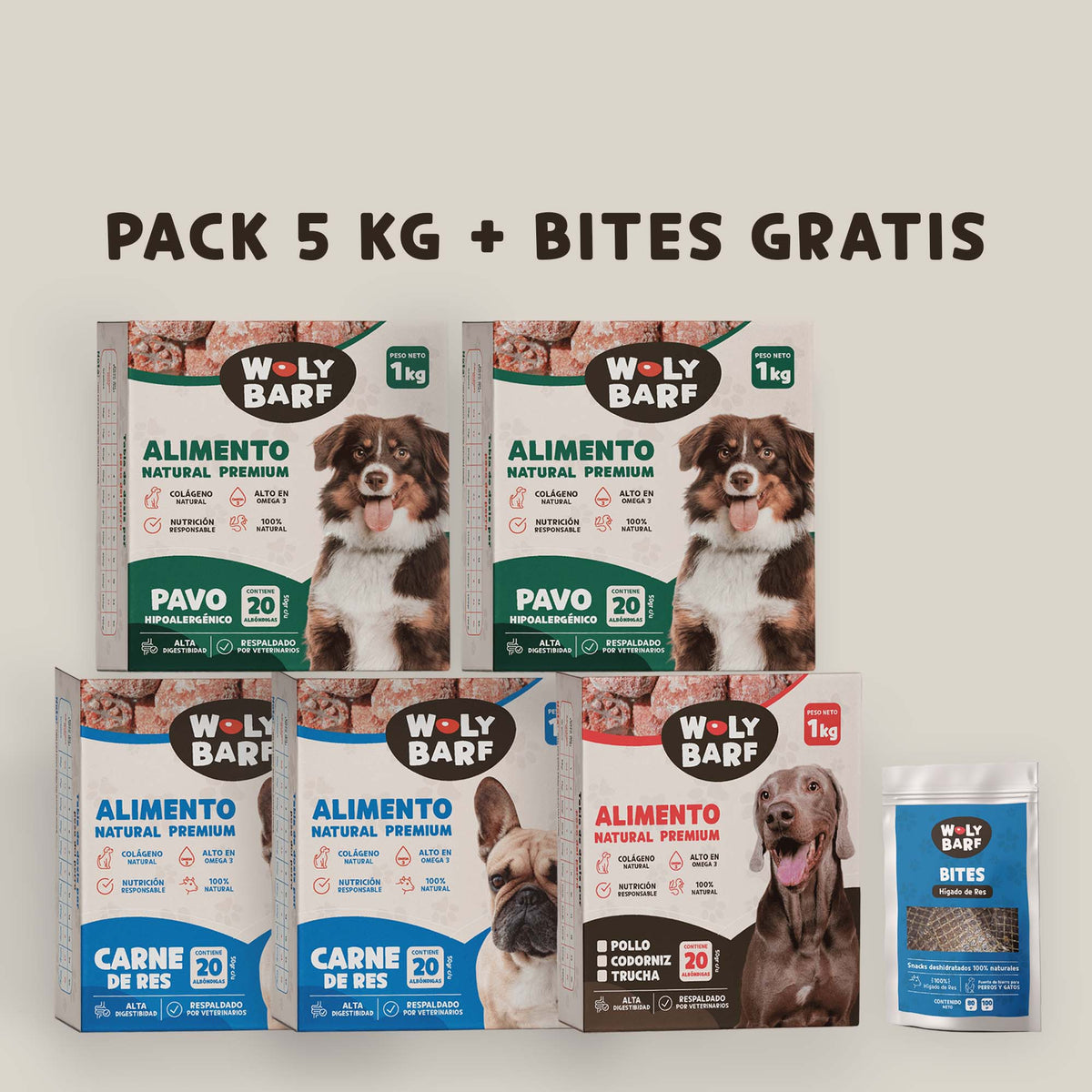 Pack Mix de Sabores 5KG (Res-Pavo-Pollo) + Bites GRATIS