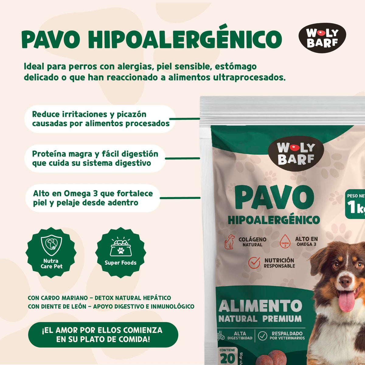 Woly Pavo Hipoalergénico 1KG (20 albóndigas)